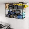 imageFLEXIMOUNTS 3x8 2Tier Overhead Garage Storage Rack  Adjustable Heavy Duty Metal Garage Ceiling Storage Racks 1000 lbs Capacity  Garages Organization System for 1015 ft Tall Garages BlackBlack