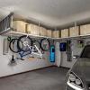 imageFLEXIMOUNTS 4x8 Overhead Metal Garage Storage Rack wHooks Adjustable Ceiling Storage Rack 96quot Length x 48quot Width x 40quot Height 2240quot Ceiling Dropdown BlackWhite