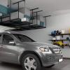 imageFLEXIMOUNTS 4x8 Overhead Metal Garage Storage Rack wHooks Adjustable Ceiling Storage Rack 96quot Length x 48quot Width x 40quot Height 2240quot Ceiling Dropdown BlackBlack