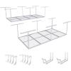 imageFLEXIMOUNTS 4x8 Overhead Metal Garage Storage Rack wHooks Adjustable Ceiling Storage Rack 96quot Length x 48quot Width x 40quot Height 2240quot Ceiling Dropdown BlackWhite