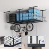 imageFLEXIMOUNTS 4x8 Overhead Metal Garage Storage Rack wHooks Adjustable Ceiling Storage Rack 96quot Length x 48quot Width x 40quot Height 2240quot Ceiling Dropdown BlackBlack