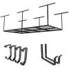 imageFLEXIMOUNTS 4x8 Overhead Metal Garage Storage Rack wHooks Adjustable Ceiling Storage Rack 96quot Length x 48quot Width x 40quot Height 2240quot Ceiling Dropdown BlackBlack