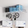 imageFLEXIMOUNTS 4x8 Overhead Metal Garage Storage Rack wHooks Adjustable Ceiling Storage Rack 96quot Length x 48quot Width x 40quot Height 2240quot Ceiling Dropdown BlackWhite