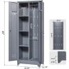 imageFLEXIMOUNTS 65 Tall Metal Storage Cabinet with Locking Door Large Cleaning Tool Organizer for Brooms Garage Laundry Room Bathroom GreyWhiteDark Grey
