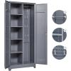 imageFLEXIMOUNTS 65 Tall Metal Storage Cabinet with Locking Door Large Cleaning Tool Organizer for Brooms Garage Laundry Room Bathroom GreyWhiteDark Grey