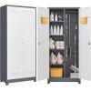 imageFLEXIMOUNTS 65 Tall Metal Storage Cabinet with Locking Door Large Cleaning Tool Organizer for Brooms Garage Laundry Room Bathroom GreyWhiteGreywhite