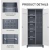 imageFLEXIMOUNTS 65 Tall Metal Storage Cabinet with Locking Door Large Cleaning Tool Organizer for Brooms Garage Laundry Room Bathroom GreyWhiteGreywhite