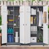 imageFLEXIMOUNTS 65 Tall Metal Storage Cabinet with Locking Door Large Cleaning Tool Organizer for Brooms Garage Laundry Room Bathroom GreyWhiteGreywhite