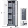 imageFLEXIMOUNTS 65 Tall Metal Storage Cabinet with Locking Door Large Cleaning Tool Organizer for Brooms Garage Laundry Room Bathroom GreyWhiteGreywhite