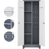 imageFLEXIMOUNTS 65 Tall Metal Storage Cabinet with Locking Door Large Cleaning Tool Organizer for Brooms Garage Laundry Room Bathroom GreyWhiteGreywhite