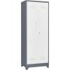 imageFLEXIMOUNTS 65 Tall Metal Storage Cabinet with Locking Door Large Cleaning Tool Organizer for Brooms Garage Laundry Room Bathroom GreyWhiteGreywhite