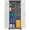 imageFLEXIMOUNTS 65 Tall Metal Storage Cabinet with Locking Door Large Cleaning Tool Organizer for Brooms Garage Laundry Room Bathroom GreyWhiteGreywhite