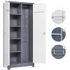 imageFLEXIMOUNTS 65 Tall Metal Storage Cabinet with Locking Door Large Cleaning Tool Organizer for Brooms Garage Laundry Room Bathroom GreyWhiteGreywhite