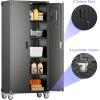 imageFLEXIMOUNTS 72quot Black Metal Rolling Storage Cabinet Lockable 4 Shelf Unit with 2 Pegboards for Garage Tool Room Home and Office BlackBlack