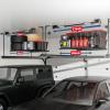 imageFLEXIMOUNTS Overhead Garage Storage Rack Lift 4x4 Ft HeavyDuty Garage Ceiling Storage Racks Adjustable Organization System With 71 L Axle 300lbs Load Capacity Flat BlackFlat Black