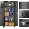 imageFLEXIMOUNTS 72quot Black Metal Rolling Storage Cabinet Lockable 4 Shelf Unit with 2 Pegboards for Garage Tool Room Home and Office BlackBlack