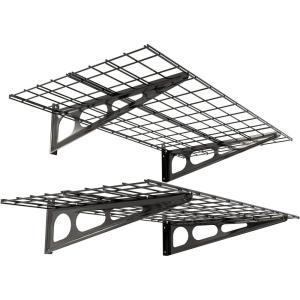 imageFLEXIMOUNTS 2Pack 2x4ft 24inchby48inch Wall Shelf Garage Storage Rack Wall Mounted Floating Shelves BlackBlack