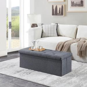 imageFLEXIMOUNTS 43 Folding Storage Ottoman Bench Ottoman Foot Rest Storage Chest for Living Room Bedroom Entryway Grey43L x 149D x 15H