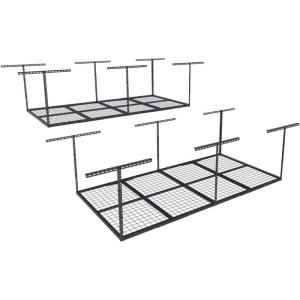 imageFLEXIMOUNTS 4x8 Overhead Garage Storage Rack Adjustable Organization System HeavyDuty Metal Ceiling Racks 600lbs Weight Capacity White2packBlack