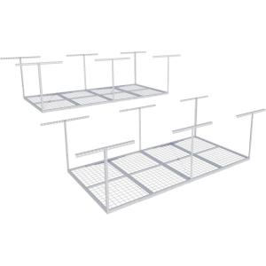 imageFLEXIMOUNTS 4x8 Overhead Garage Storage Rack Adjustable Organization System HeavyDuty Metal Ceiling Racks 600lbs Weight Capacity White2packWhite