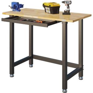 imageFLEXIMOUNTS Work Bench wDrawer 3000lb Capacity48x 24 Garage Workbench Workstation Rubber Wood Work Table Top HeavyDuty Steel Frame