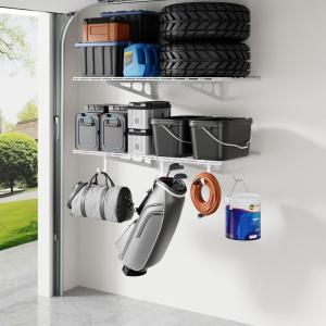 imageLEXIMOUNTS 2Pack 2x4ft Garage Shelving with Hooks 24inchby48inch Wall Shelf Garage Storage Racks Floating Shelves WhiteWhite
