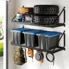 imageFLEXIMOUNTS 2Pack 2x4ft Garage Wall Shelving  Heavy Duty Garage Storage Rack 440 lbs Load Capacity with Brace Guardrail Organization System for Tools Heavy Bins Sports Equipment Utility Room2X4ft2pcs with 4 hooks