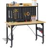 imageFLEXIMOUNTS Adjustable Workbench with pegboard 48 Heavy Duty Wooden Work Bench with Wheels 2000 LBS Load Capacity Rolling Workbench with ACUSB Outlet Hooks Shelf for Garage Workshop Home