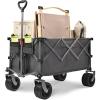 imageFLEXIMOUNTS Collapsible Wagon with Big Wheels 450 LBS Heavy Duty Foldable Wagon Cart with Cup Holders 400L Large Capacity for Camping Sports Garden Baseball BlackGray