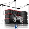 imageFLEXIMOUNTS Overhead Garage Storage Rack Lift 4x4 Ft HeavyDuty Garage Ceiling Storage Racks Adjustable Organization System With 71 L Axle 300lbs Load Capacity Flat BlackFlat Black