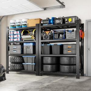 imageFLEXIMOUNTS 10000LBS Garage Shelving 4Tier Heavy Duty Shelving Unit With 4 Hooks 236quotD x 496quotW x 71quotH Industrial Shelving Adjustable Storage Shelves for Garage Basement Warehouse Workshop2