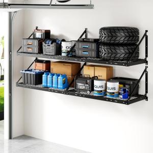 imageFLEXIMOUNTS 2Pack 2x4ft Garage Wall Shelving  Heavy Duty Garage Storage Rack 440 lbs Load Capacity with Brace Guardrail Organization System for Tools Heavy Bins Sports Equipment Utility Room2X4ft4pcs