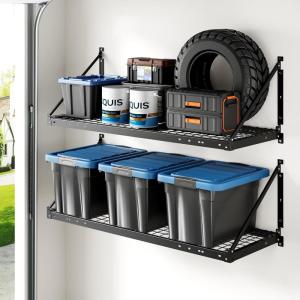 imageFLEXIMOUNTS 2Pack 2x4ft Garage Wall Shelving  Heavy Duty Garage Storage Rack 440 lbs Load Capacity with Brace Guardrail Organization System for Tools Heavy Bins Sports Equipment Utility Room2X4ft2pcs