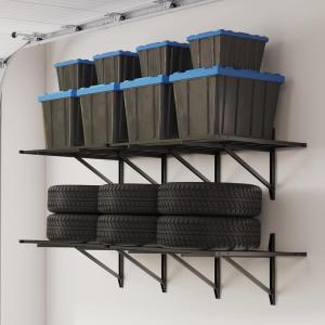 imageFLEXIMOUNTS 2x6ft Heavy Duty Garage Storage Wall Shelving 1600lbs Total Weight Capacity 2 Pack Wall Mounted Storage Rack 24x75 inch Rack Floating Shelves for Garage Organization Snap AssemblySatin Black