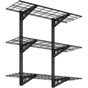 imageFLEXIMOUNTS 3 Tier 1x3ft Garage Storage Wall Shelving 12x36inch per Shelf Height Adjustable Floating Shelves 450lbs Total Weight Capacity BlackBlack