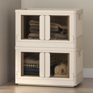 imageFLEXIMOUNTS 304 QT Stackable Storage Bins With Lids Collapsible Plastic Storage Bins Closet Organizers and Containers with Doors For Home and Builtin Wheels 4 Pack Cubes Milky WhiteMilky White