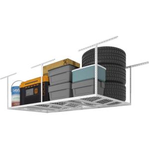 imageFLEXIMOUNTS 3x8 2Tier Overhead Garage Storage Rack  Adjustable Heavy Duty Metal Garage Ceiling Storage Racks 1000 lbs Capacity  Garages Organization System for 1015 ft Tall Garages BlackWhite