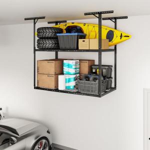 imageFLEXIMOUNTS 3x8 2Tier Overhead Garage Storage Rack  Adjustable Heavy Duty Metal Garage Ceiling Storage Racks 1000 lbs Capacity  Garages Organization System for 1015 ft Tall Garages BlackBlack