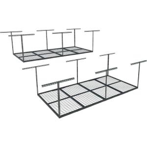 imageFLEXIMOUNTS 4x8 Overhead Garage Storage Rack Adjustable Organization System HeavyDuty Metal Ceiling Racks 600lbs Weight Capacity White2packHammertone