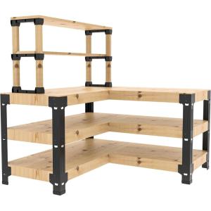 imageFLEXIMOUNTS Universal Steel Workbench Kit 5 Legs L Shaped Heavy Duty Work Bench for Garage Storage Shelving Workbenches Frame Black Customizable Work Table Brackets Lumber Not IncludedLShaped Work Bench with Shelf