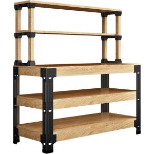 imageFLEXIMOUNTS Universal Steel Workbench Kit 5 Legs L Shaped Heavy Duty Work Bench for Garage Storage Shelving Workbenches Frame Black Customizable Work Table Brackets Lumber Not IncludedSteel WorkbenchShelf