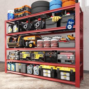 imageFLEXIMOUNTS 60quot W Garage Shelving 5 Tier Storage Shelves Load 1500LBS Adjustable Garage Shelving Heavy Duty Metal Shelves Unit for Basement Warehouse 60quot W x 72quot H x 24quot D RedRed