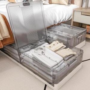 imageFLEXIMOUNTS 2Pack Under Bed Storage with Wheels 108 QT Large Collapsible amp Stackable Containers Foldable Organizer Bins for Blankets Shoes Books Bedroom Closet2 pack  27Gal
